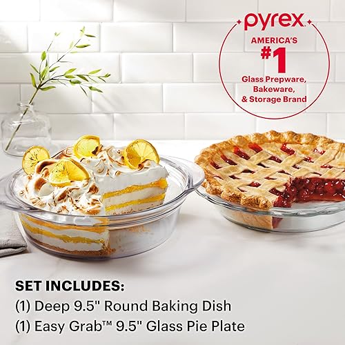 Pyrex Deep 2-Pack Glass Baking Dish Set, Round Pie Glass