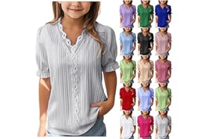 Girls Lace V Neck Shirt Ruffled Puff Sleeve Tops Cute Casual Dressy Shirt Fashion Solid Elegant Tunic Blouse Preppy Clothes