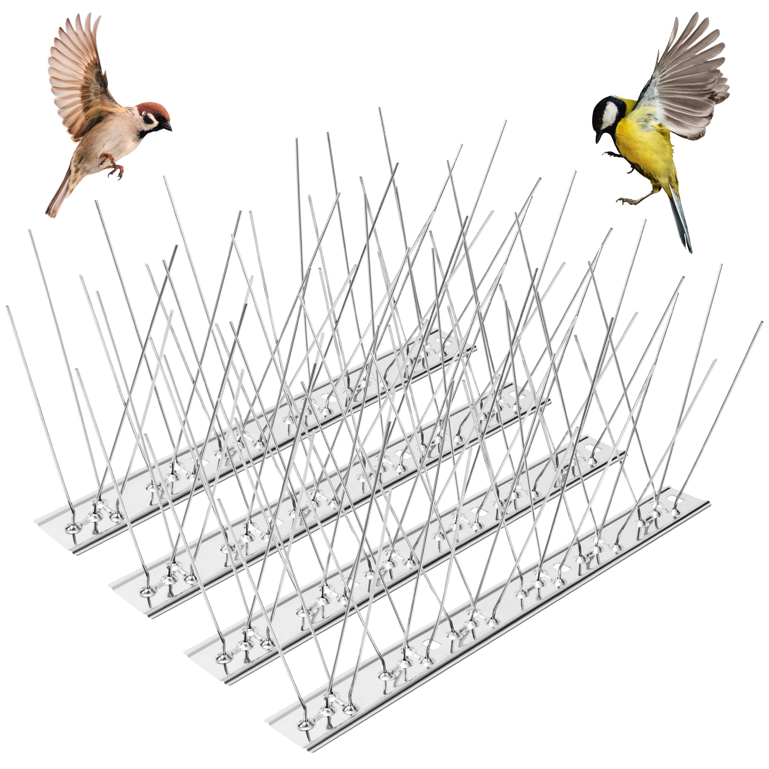 QIMEI-SHOP Bird Spikes for Pigeons Stainless Steel Pigeon Spikes for Roofs Fence Tops Bird Deterrent Spikes for Anti Seagulls Small Birds 1 Meter 4 Pack