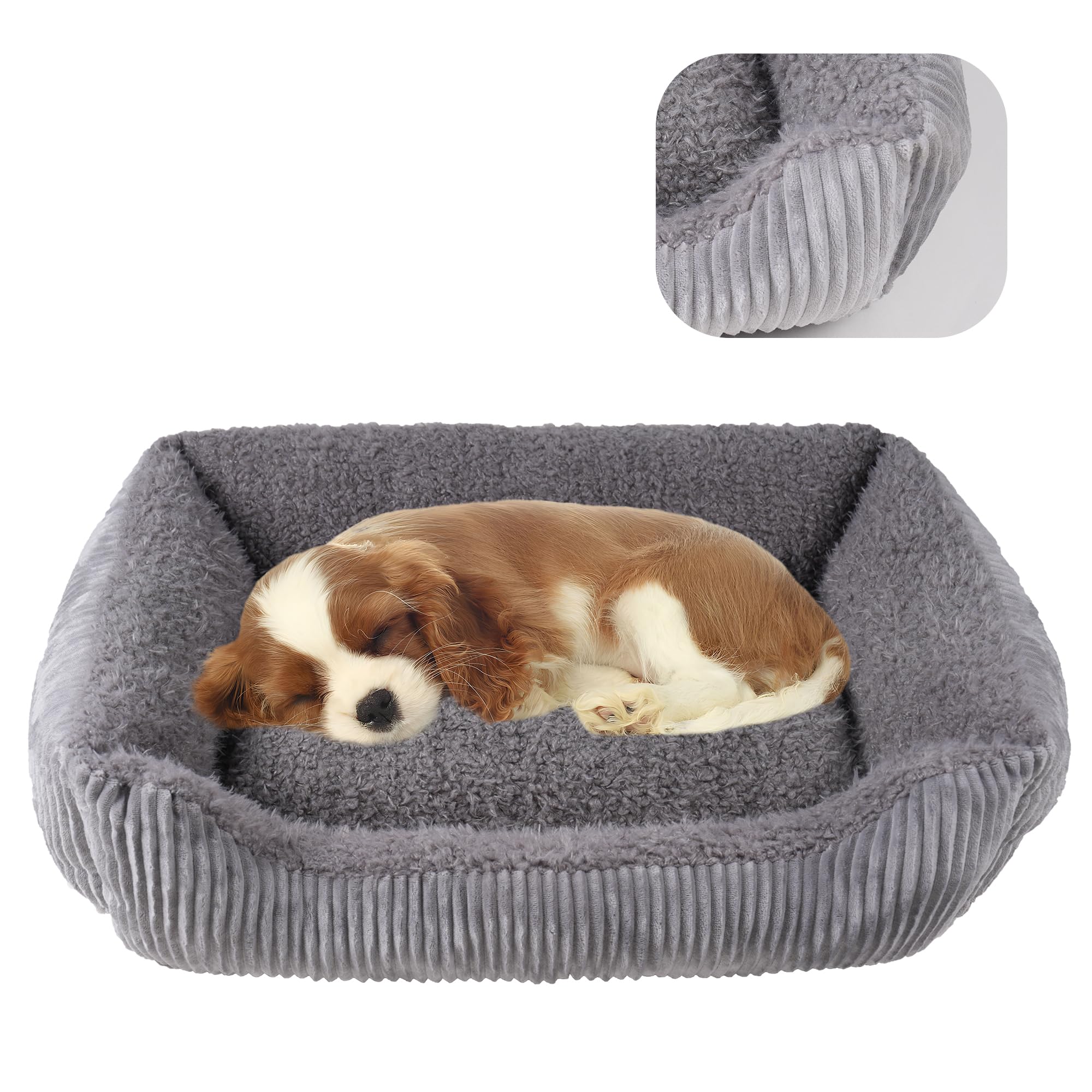 Photo 1 of YUNIQUE Large Dog Bed - Plush Corduroy, Anti-Slip Bottom, Soft and Cozy for Dogs (Grey, Small)