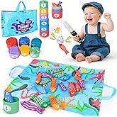 MPQMPQ Montessori Baby Toys, Fishing Game with Stacking Cups & Mat, Educational Baby Toys for Learing Number Counting & Color Sorting, Birthday Gift for Toddler Boy Girl 18 Months+
