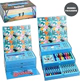 Disney Stitch Kids 34pc Art Stationery Set Watercolour Pens Crayons Pencils view 8
