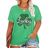 Plus Size St. Patrick's Day Shirt for Women Lucky Shamrock Tee Shirts Irish Clover Graphic Print Tops