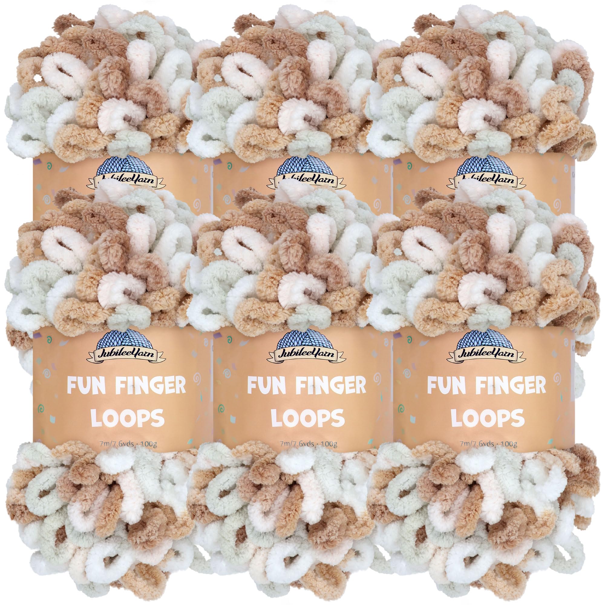JubileeYarn Fun Finger Loops Yarn - Polyester Jumbo Weight Loop Yarn - 100g/Skein - Hestia - 6 Skeins