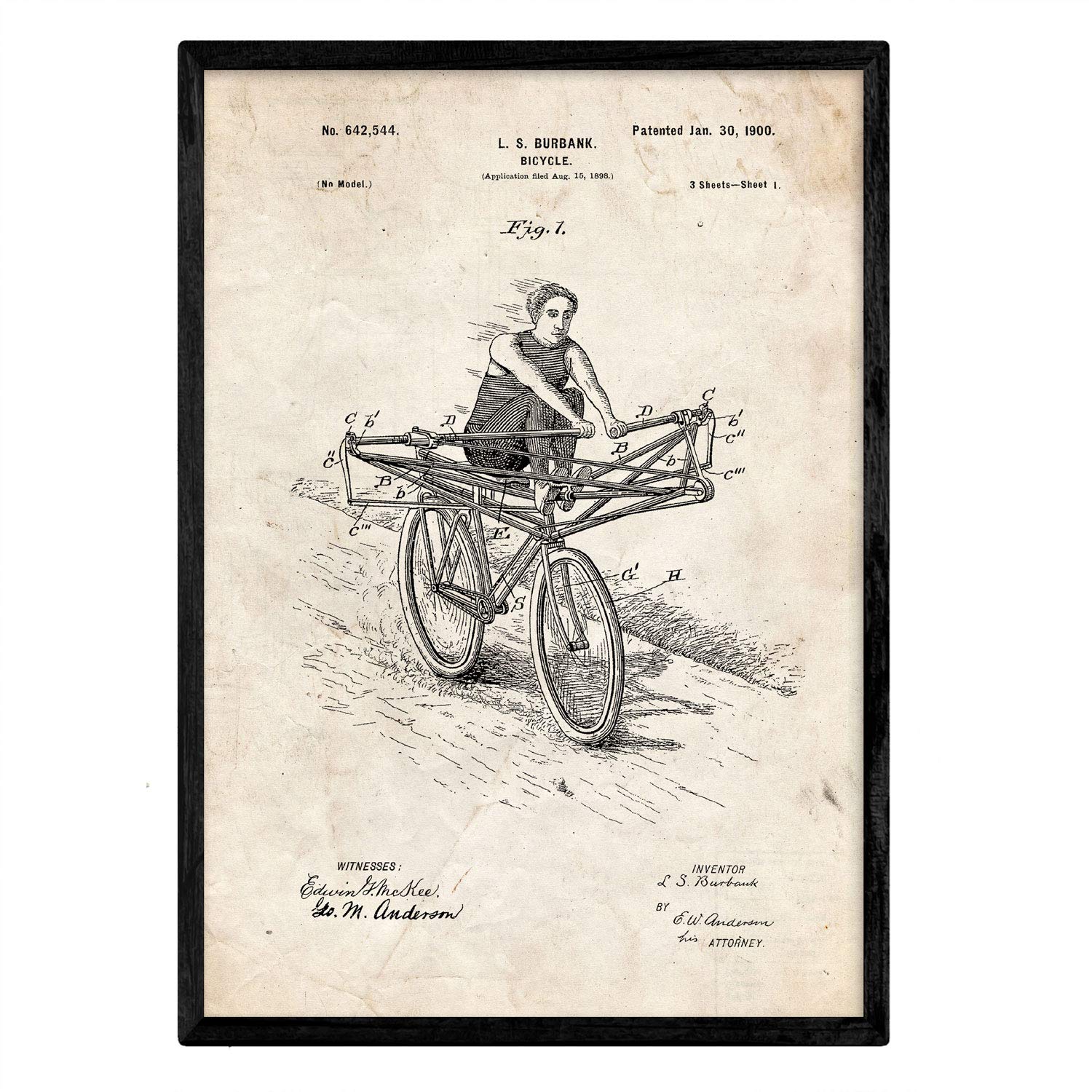 Nacnic Poster patent Bicycle manual. Sheet with old design patent in A3 size and vintage background