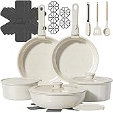 OzawaBear 23 Pcs Pots and Pans Set Non Stick, Ceramic Cookware Set Non Toxic with Detachable Handles, Healthy Induction Cookware Oven Safe RV Kitchen Set, PFAS PFOA & PTFE Free, Cream White