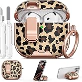 Polislime for AirPods 4 Case, with Safty Lock & Phone Stand for Floral AirPods 4th Generation Case Cover for Women Girly, iPod 4 Case with Keychain & Cleaner Kit- Leopard Print