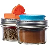 Jarware Spice Lids For Regular Mouth Mason Jars, Orange and Blue, Set of 2
