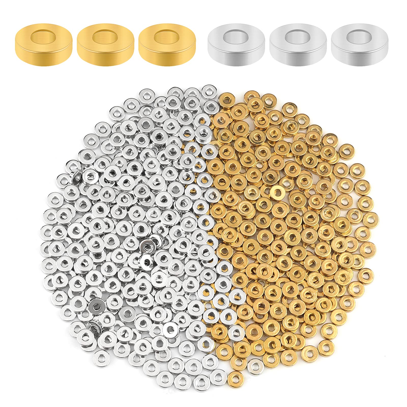 KINBOM 1000 Pcs 6mm Flat Round Spacer Beads CCB Plastic Disc Heshi Beads for Bracelet Necklace Jewelry Making DIY Crafts (Silver and Gold)