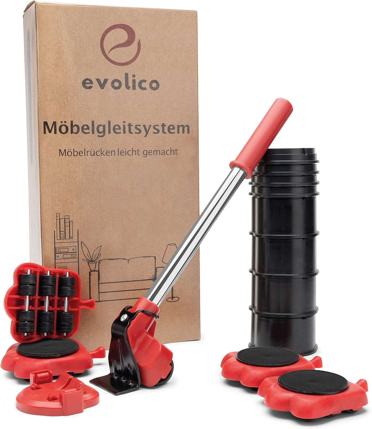 Evolico® Möbelheber und Möbelroller – Kinderleichtes Möbelrücken auch ohne Hilfe – Möbel Transportroller – Extrem belastbar bis 300 kg