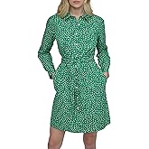 DKNY Womens Long Sleeve Collared Tie Fit & Flare Mini Dress