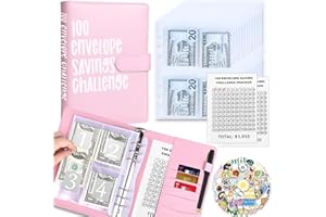 OYHQES 100 Envelopes Money Saving Challenge with Cute Stickers, A5 Money Saving Binder with Cash Envelopes，Budget Binder Savings Challenge Book for 100 Day to Save $5,050 for Budgeting Planner (Pink)