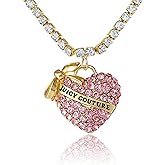 Juicy Couture Clear and Pink Pave Crystal Heart Tennis Necklace 16"+2", Heart Jewelry, Valentines Day Gifts for Her