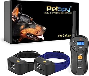 PetSpy P620B Dog Training Shock Collar for 2 Dogs with Vibration, Electric Shock, Beep; Fully Waterproof Remote Trainer with Two E-Collars, 10-140 lbs