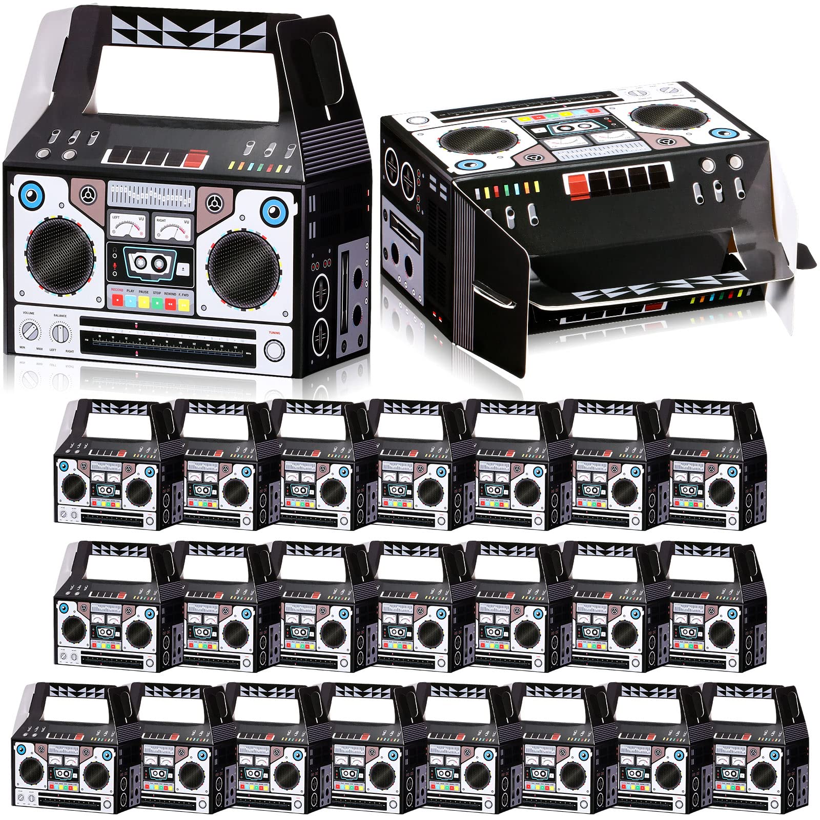 Zonon 24 Pcs 80s Party Favors Boxes 90s Novelty Boom Box Party Decoration Gift Treat Goodie Candy for Retro Radio Hip Hop Theme Table Centerpieces 4.8 x 2.4 x 5.2 Inch(80s)