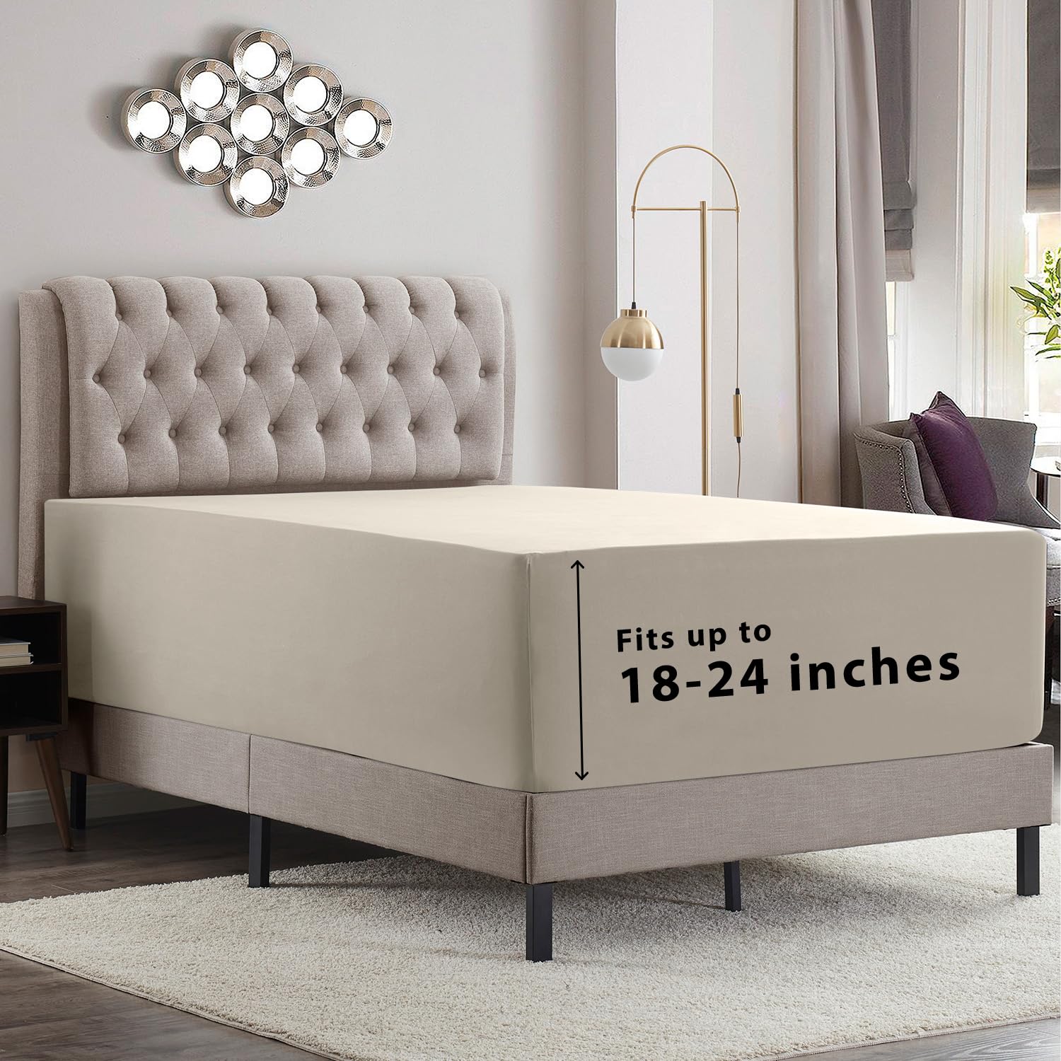 Empyrean 2 Pack Linen Extra Deep Pocket Fitted Sheet Queen, Hotel Luxury Queen Fitted Sheet Only Fits 18 to 24 Inch Mattress, Super Soft, Wrinkle-Free and Breathable Bottom Sheets with Corner Straps Image