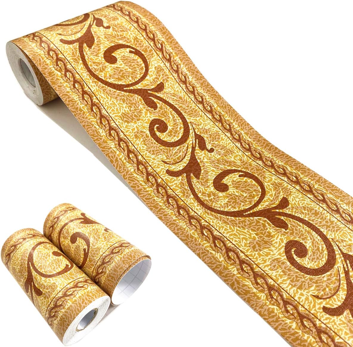 Mesoar Self Adhesive Orange Floral Rattan Wallpaper Border Peel Stick Decorative Ceiling Sticker Molding Border 10cm by 32.8ft