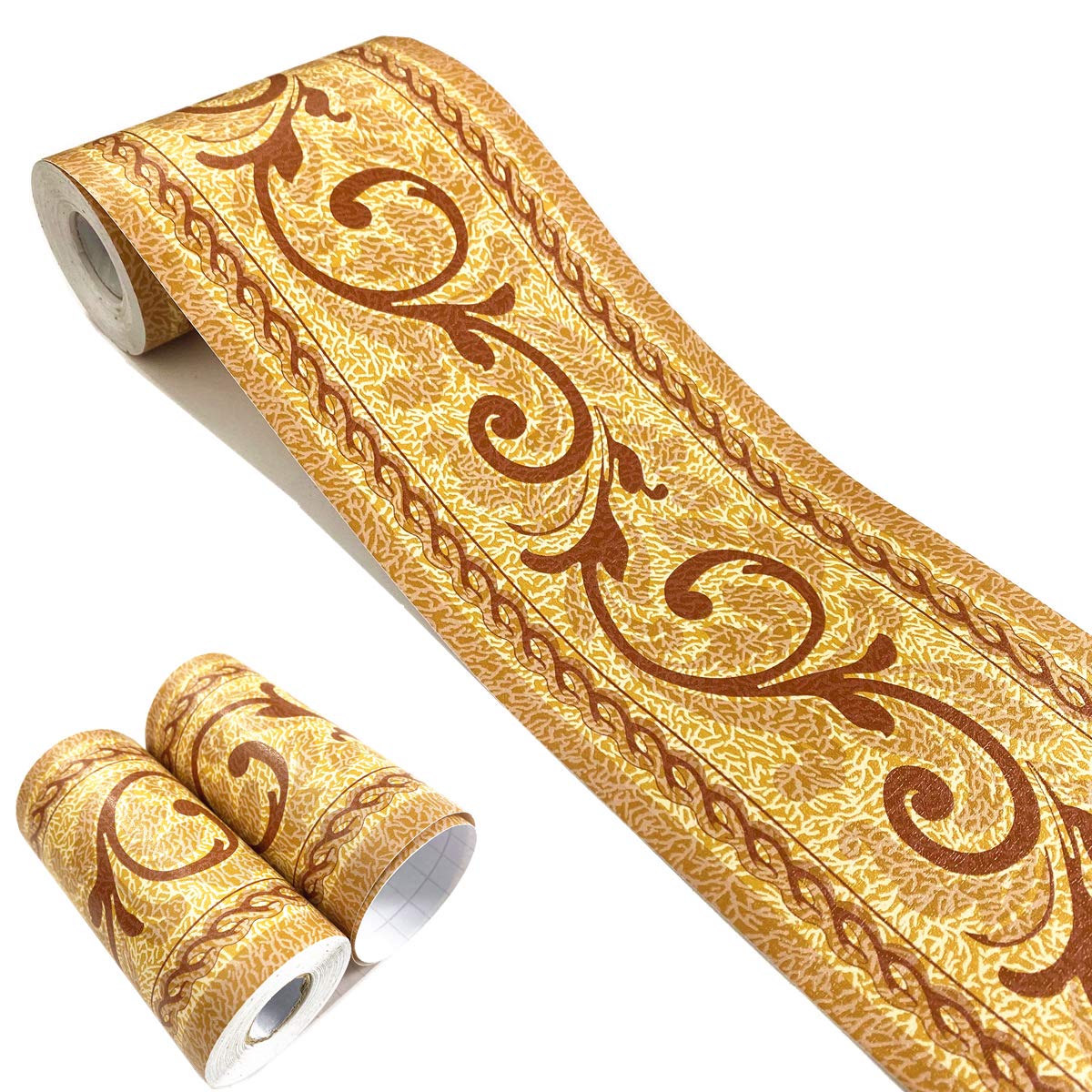 Mesoar Self Adhesive Orange Floral Rattan Wallpaper Border Peel Stick Decorative Ceiling Sticker Molding Border 10cm by 32.8ft