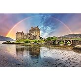 Jigsaw Puzzles 1000 Pieces for Adults -Eilean Donan Castle with Rainbow and Reflection in Water Scotland- Premium Wooden Perfect Interlocking Clear Printing