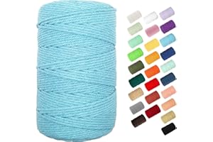 Macrame Cord, BYWORLD 3mm Cotton Rope 220 Yards(200m) Twine String, 100% Natural Cotton Colored Macrame Rope for Macrame Kit, Plant Hangers, Wall Hanging, Christmas or Wedding Decorative(Sky Blue)