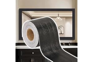 SICCOMA 10M Black Mirror Border Wood Grain Wallpaper Border Tape Removable PVC Peel and Stick Bathroom Mirror Frame Border Tape (Black, 2Inch x 33FT)