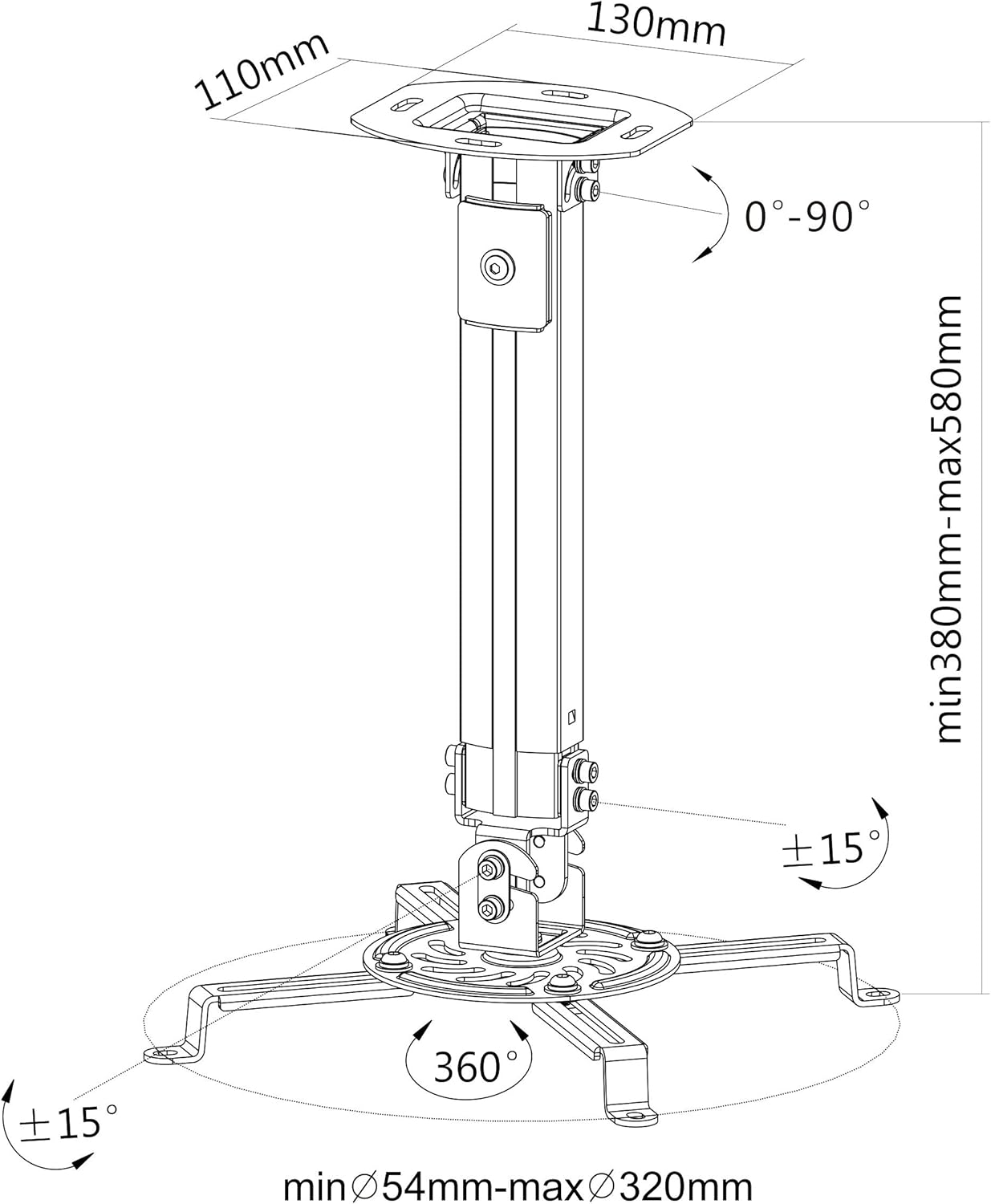 VIVO Universal Extending White Ceiling Projector Mount, Height Adjustable Projection (MOUNT-VP02W) : Electronics