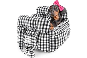 PETNEX Dog Car Seat for Small Dogs, Portable Puppy Car Seat of Easy Installation, Fashionable Pet Carrier Bag with Large Pockets, Machine Washable Dog Booster Seat (Checkered Black)