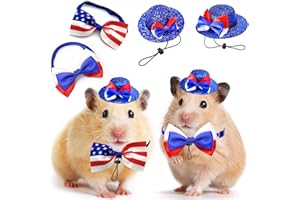 VAUDARKIT 4PCS Independence Day Small Animal Costume Pet 4th of July Hamster Hat American Flag Bow Tie Collar Uncle Sam hat Patriotic Clothes for Bunny Lizard Ferret Sugar (Small, Stars & Stripes 4th July)