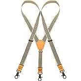 MENDENG Adjustable Suspenders for Men Bronze Metal Clips Braces with Leather