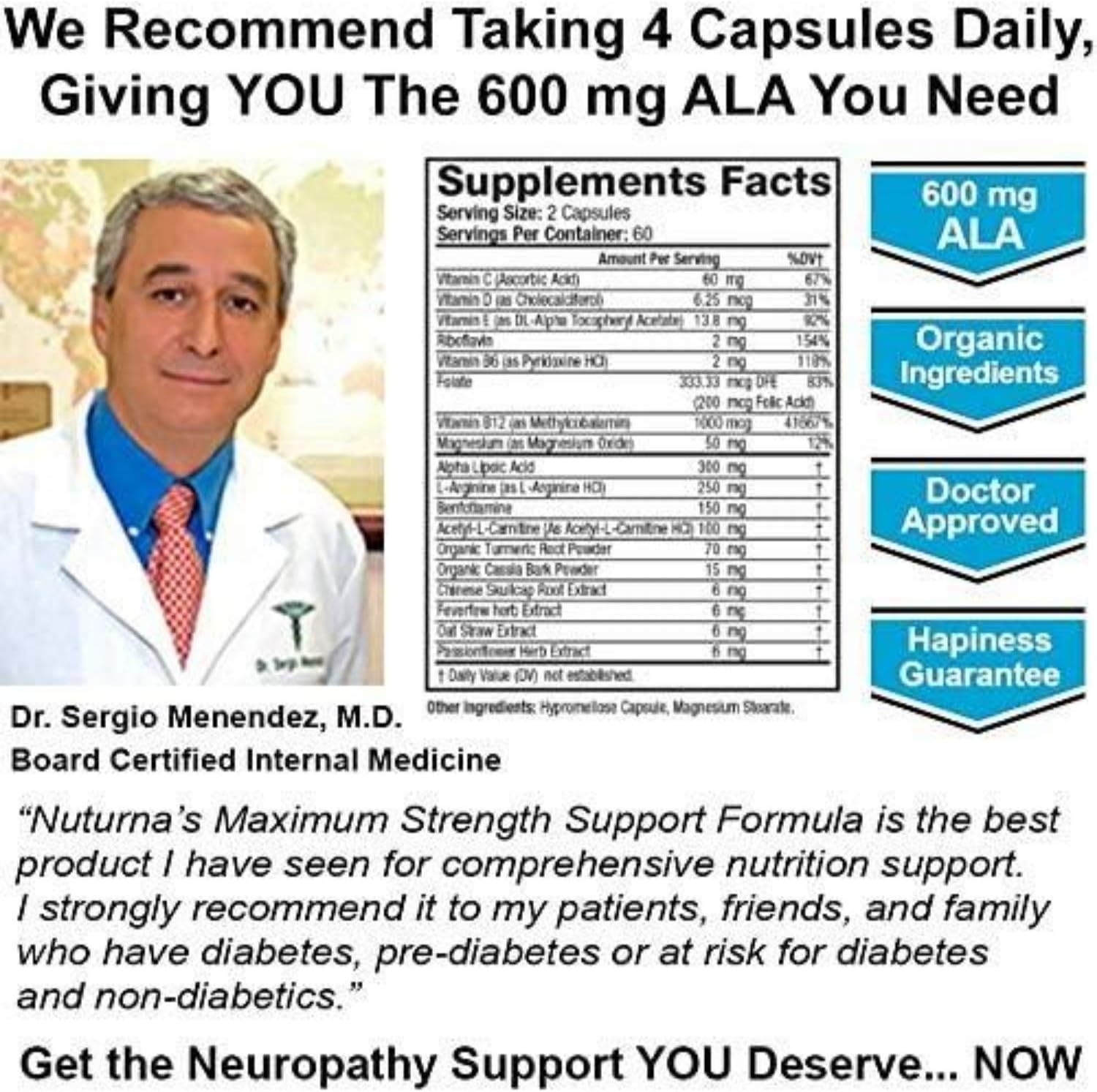 Neuropathy Support Supplement - Nerve Pain Support with 600 mg Alpha Lipoic Acid Daily Dose - Peripheral Neuropathy - Feet Hand Legs Toe Maximum Strength Nerve Renew Repair Support Formula, 120 Caps: Health & Personal Care