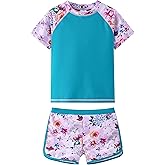 UMELOK Girls Rash Guard Swimsuit 2-Pieces Short Sleeve Bathing Suit Rashguard Summer Beach Swimwear Sets