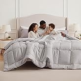 Bedsure Comforter Duvet Insert - Quilted Comforters Cal King Size, All Season Duvet, Down Alternative Bedding, with 8 Tabs, Gifts for Women/Men, Light Grey,Alaskan King 130x120 Inches