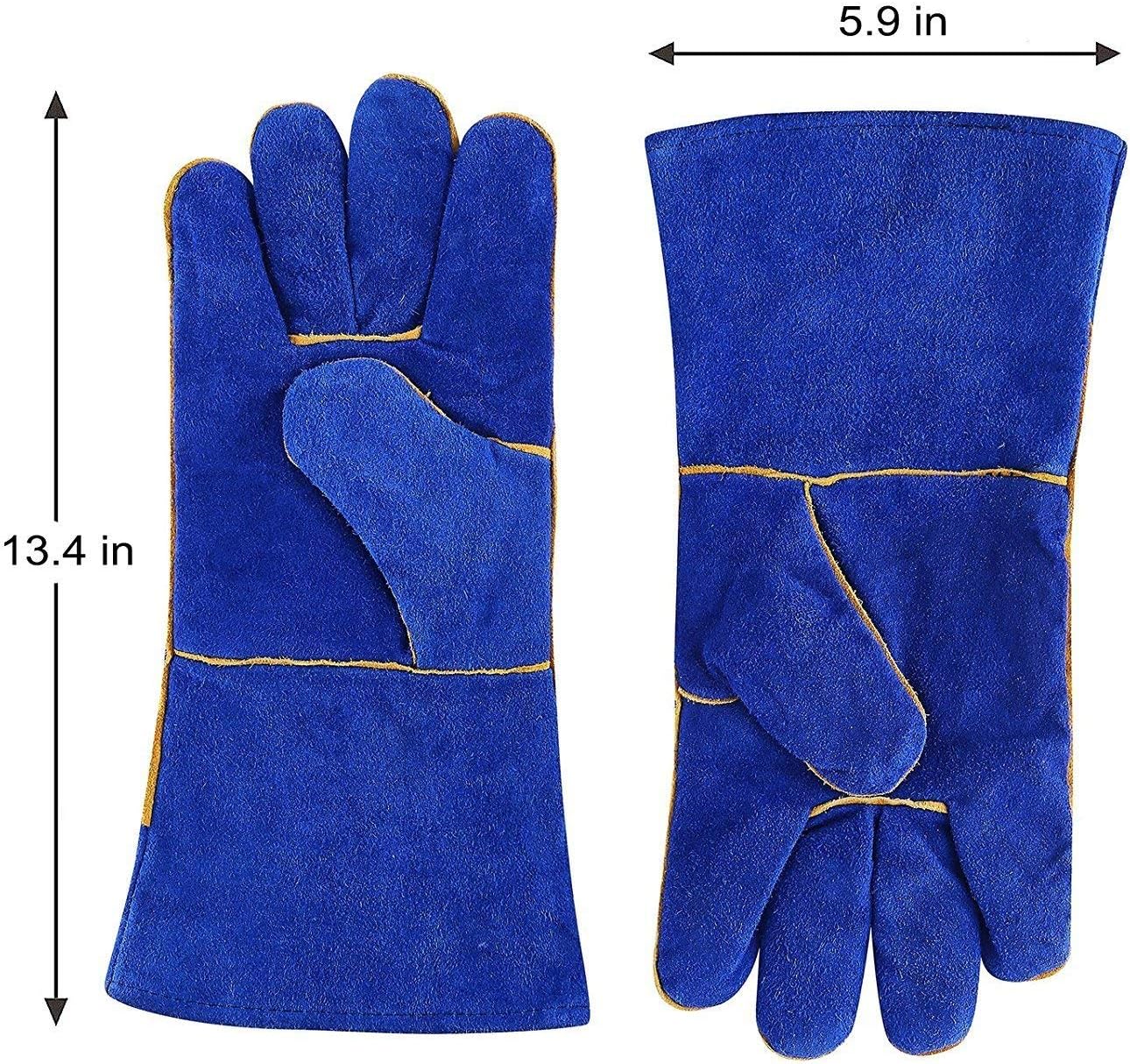 DEKO Welding Gloves 14 inch Leather Forge Heat Resistant Blue Welding Glove for Mig, Tig Welder, Furnace, Fireplace and More (Blue), Camping, Stove, BBQ - - 