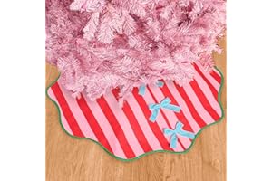 xo, Fetti Candy Cane Christmas Tree Skirt | 36" | Holiday Bow Decorations, Merry Xmas Party Accessory, Tree Stand Collar Blanket, Red and Pink Stripe, Pinkmas
