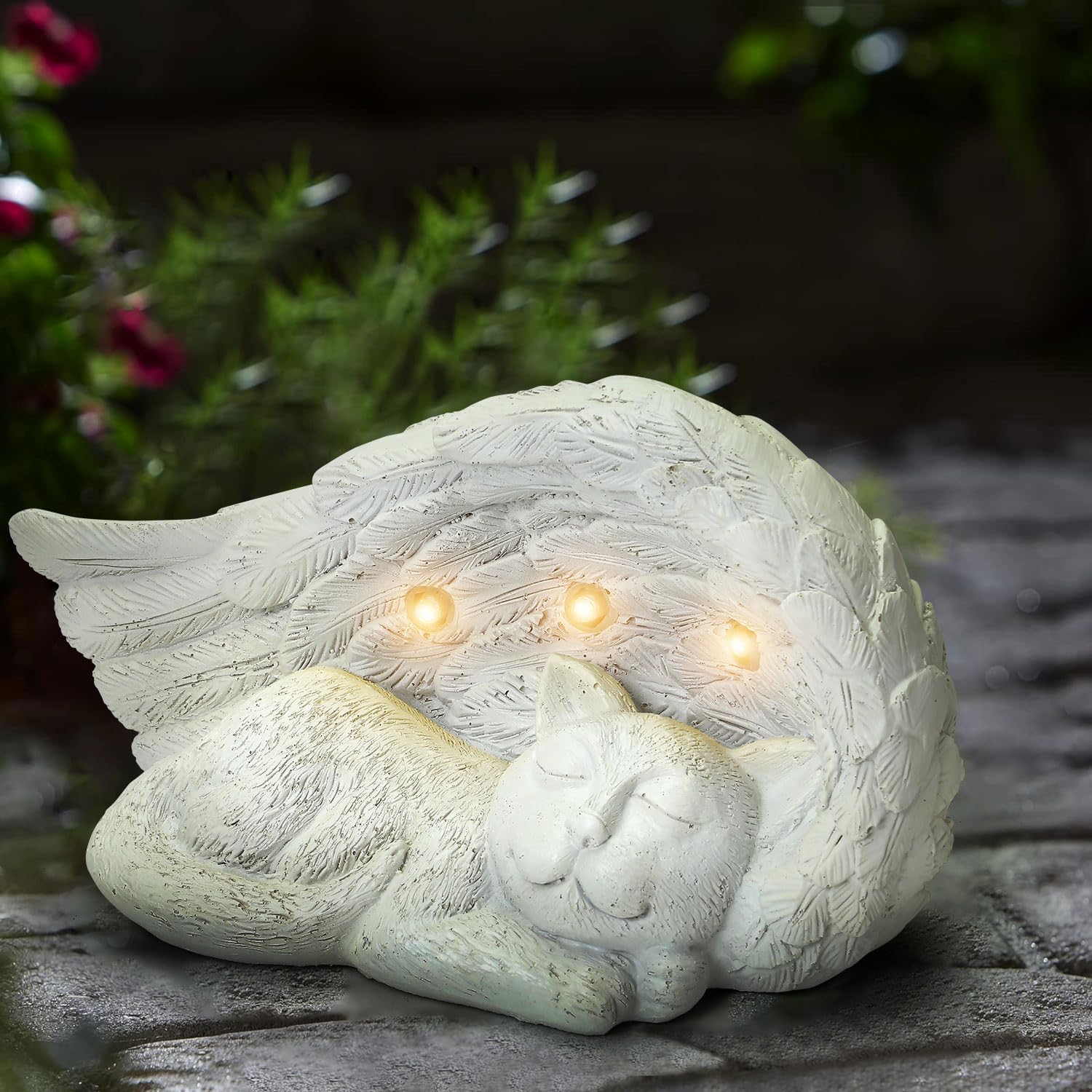 Taylor & Brown Dog Cat Pet Memorial Stone Solar Lights, Loss of Dog Cat Memorial Sympathy Gifts Tombstone Gravestone Grave Maker Statue Garden Decor Outdoor (Cat)