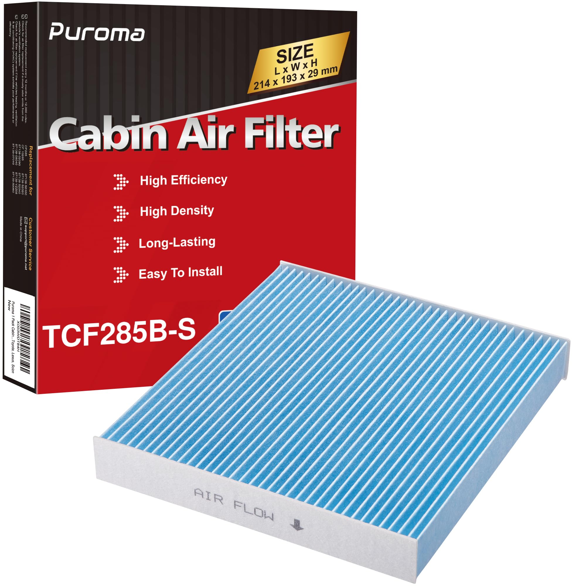 Photo 1 of Puroma Cabin Air Filter Compatible with Toyota Camry, RAV4, Highlander, Corolla, Sienna, Tundra, Prius, 4Runner, Subaru Outback and Legacy, Lexus, Scion, Land Rover, Replacement for CP285, CF10285