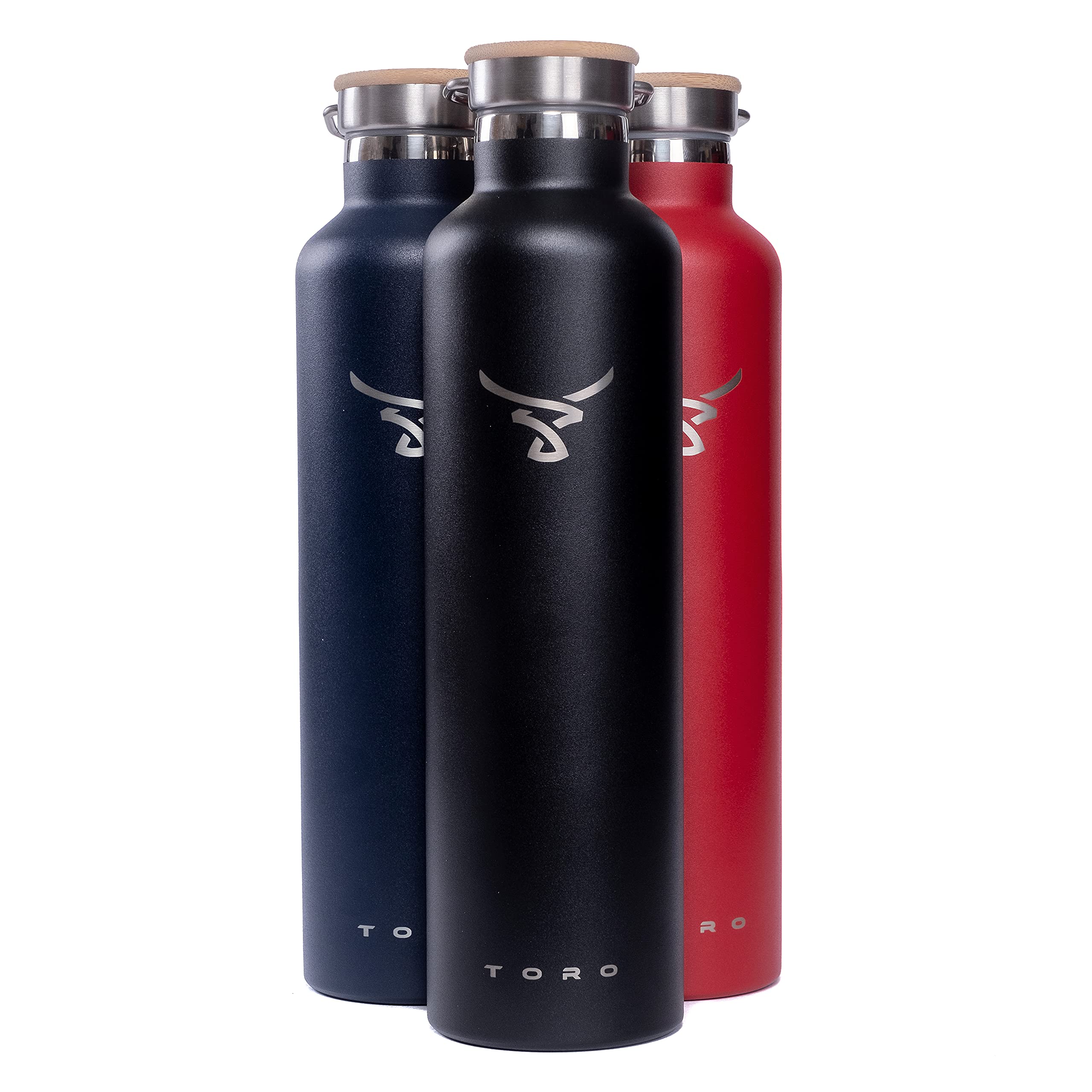 Toro Insulated Steel Water Bottle – Vacuum Metal Flask | Cold 24 Hours & Hot 12 Hours | Stainless Steel Lid & Sports Cap with Straw | Leak Proof No Condensation | 600ml / 750ml / 1000ml / 1L, Black