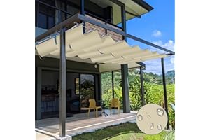 TANG 4' x 12' Waterproof Pergola Shade Cover Retractable Sun Shades Outdoor Patio Pergolas Canopy Replacement Pergola Kit, Wave Shade Sail with Hardware Wire Cable, Beige