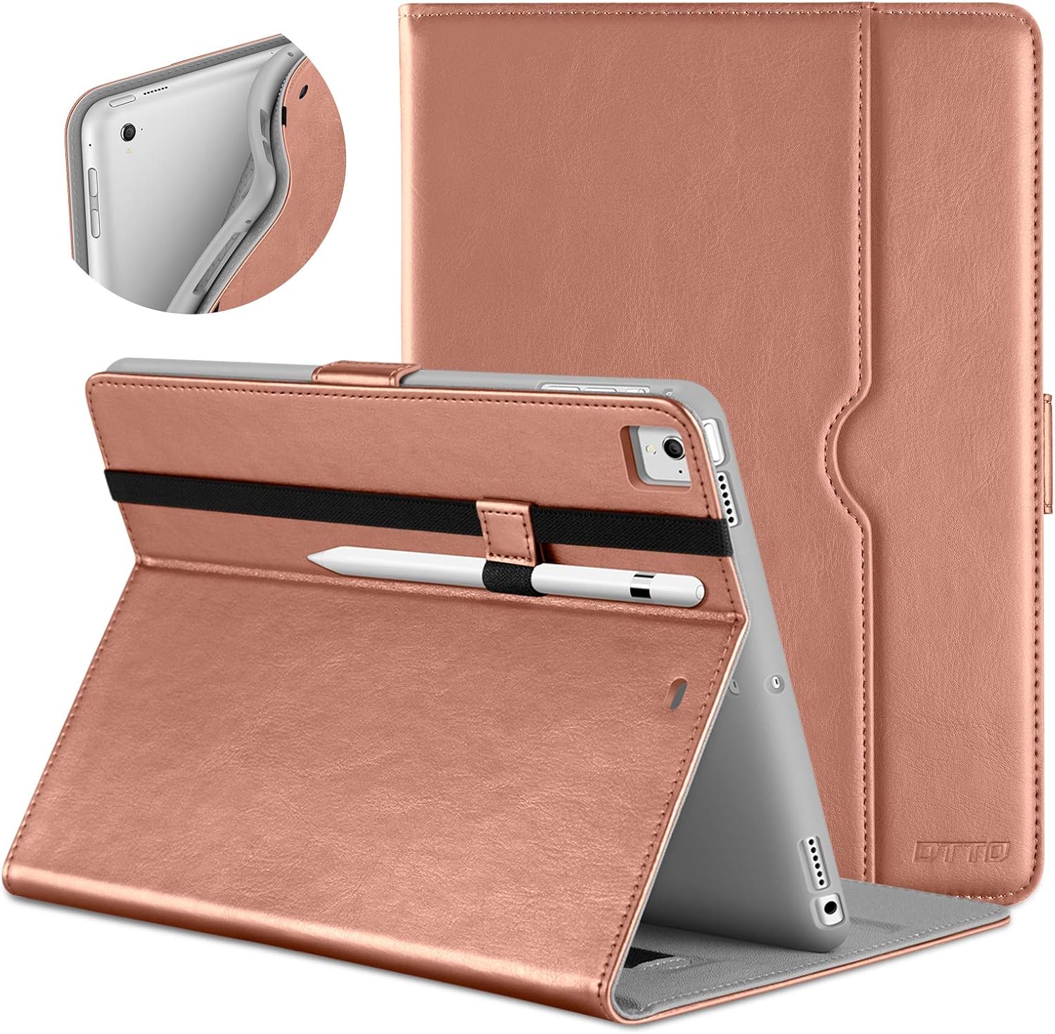 DTTO New iPad 9.7 Inch 5th/6th Generation 2018/2017 Case with Apple Pencil Holder, Premium Leather Folio Stand Cover Case for Apple iPad 9.7 inch, Also Fit iPad Pro 9.7/Air 2/Air - Rose Gold