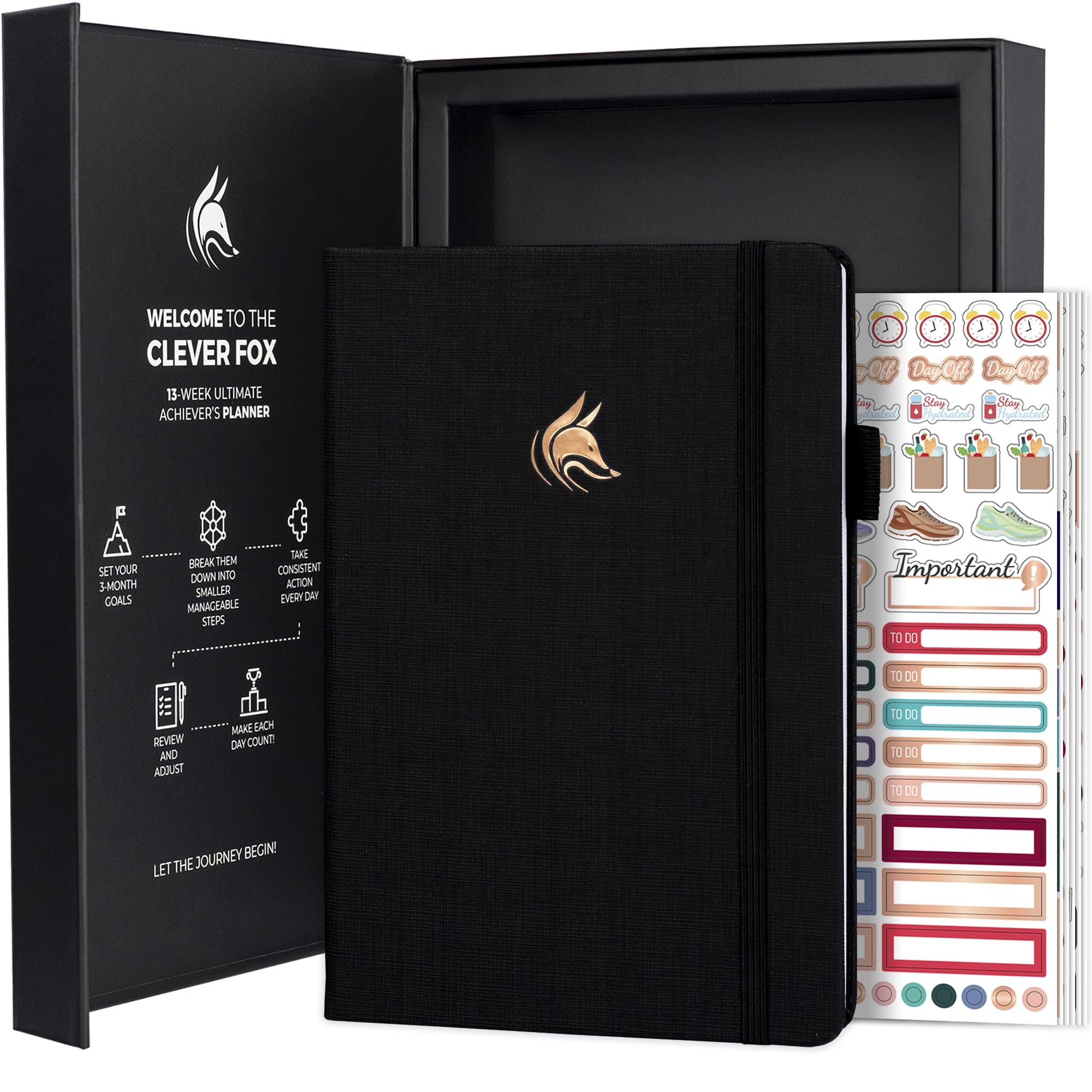 Clever Fox Ultimate Achiever’s Goal Planner - Focus & Productivity 90 Day Journal. Daily Weekly Monthly Planner Organizer & Hourly Schedule Notebook - Undated, Hardcover, A5 Size, Onyx Black