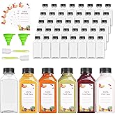 OBKJJ 56pcs 8oz Pcs Juice Bottles, Juice Bottle with Caps Reusable Empty Clear Bottles with Label, Funnel, Brush Bulk Beverage Containers for Juicing, Drinking, Smoothie and Other Beverages (8oz)