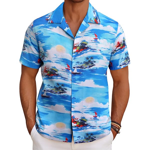 COOFANDY Men's Hawaiian Shirt – Short Sleeve Tropical Button-Down For Summer, Beach, And Casual Wear