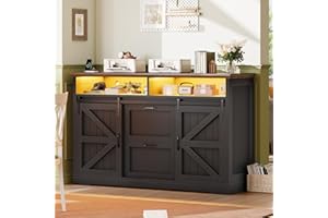 SEDETA 47.2" File Cabinet, 2 Drawers Filing Cabinets for Home Office fit Legal/Letter/A4 File, Farmhouse File Cabinet with Barn Door & Power Outlets, Printer Stand with Storage & LED Lights, Black