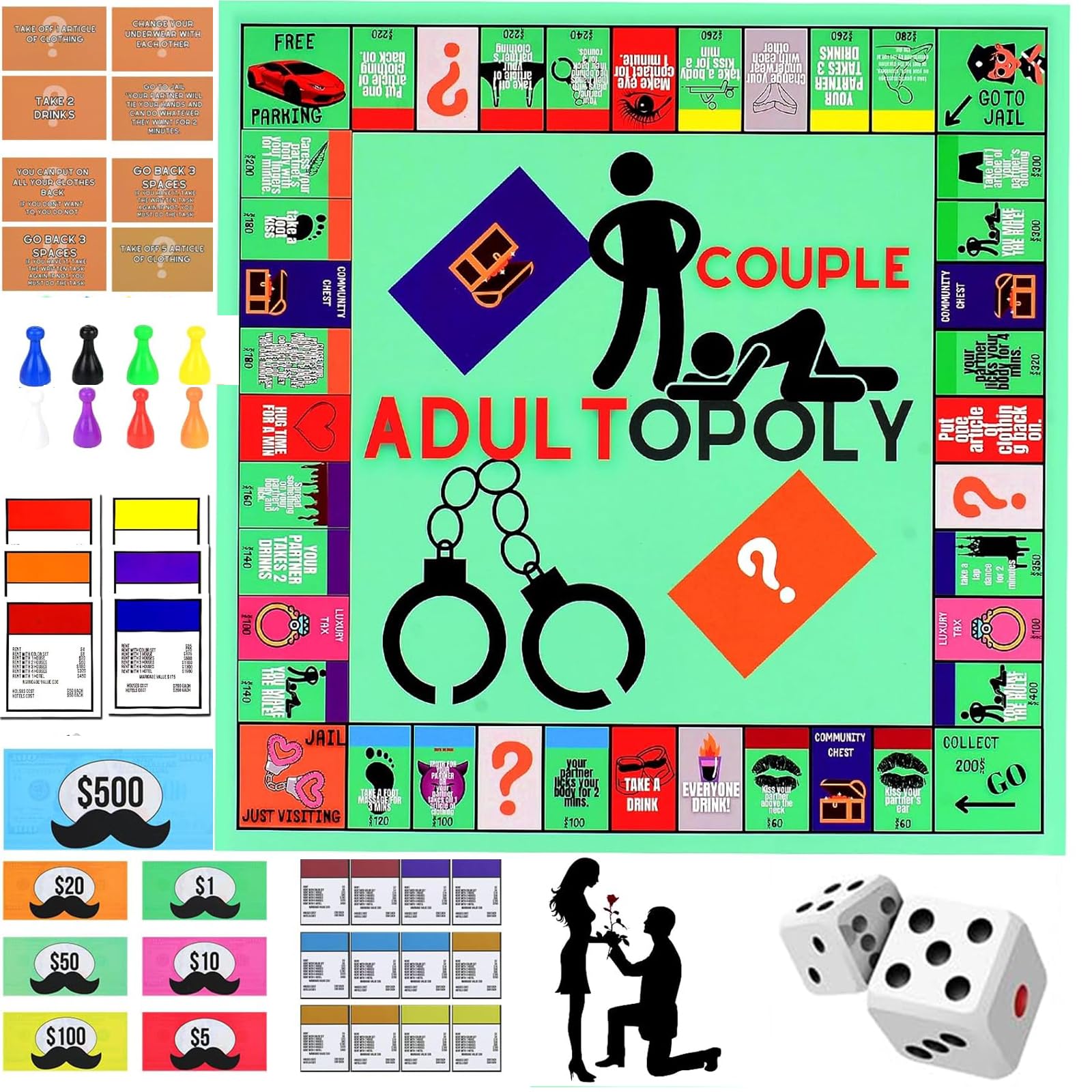 Adultopoly Board Game, Couples Games for Adults, Couples Game Cards Board Game Props, Couples Adult Monopoly Board Games, Date Night Ideas,Couples Date Night Game