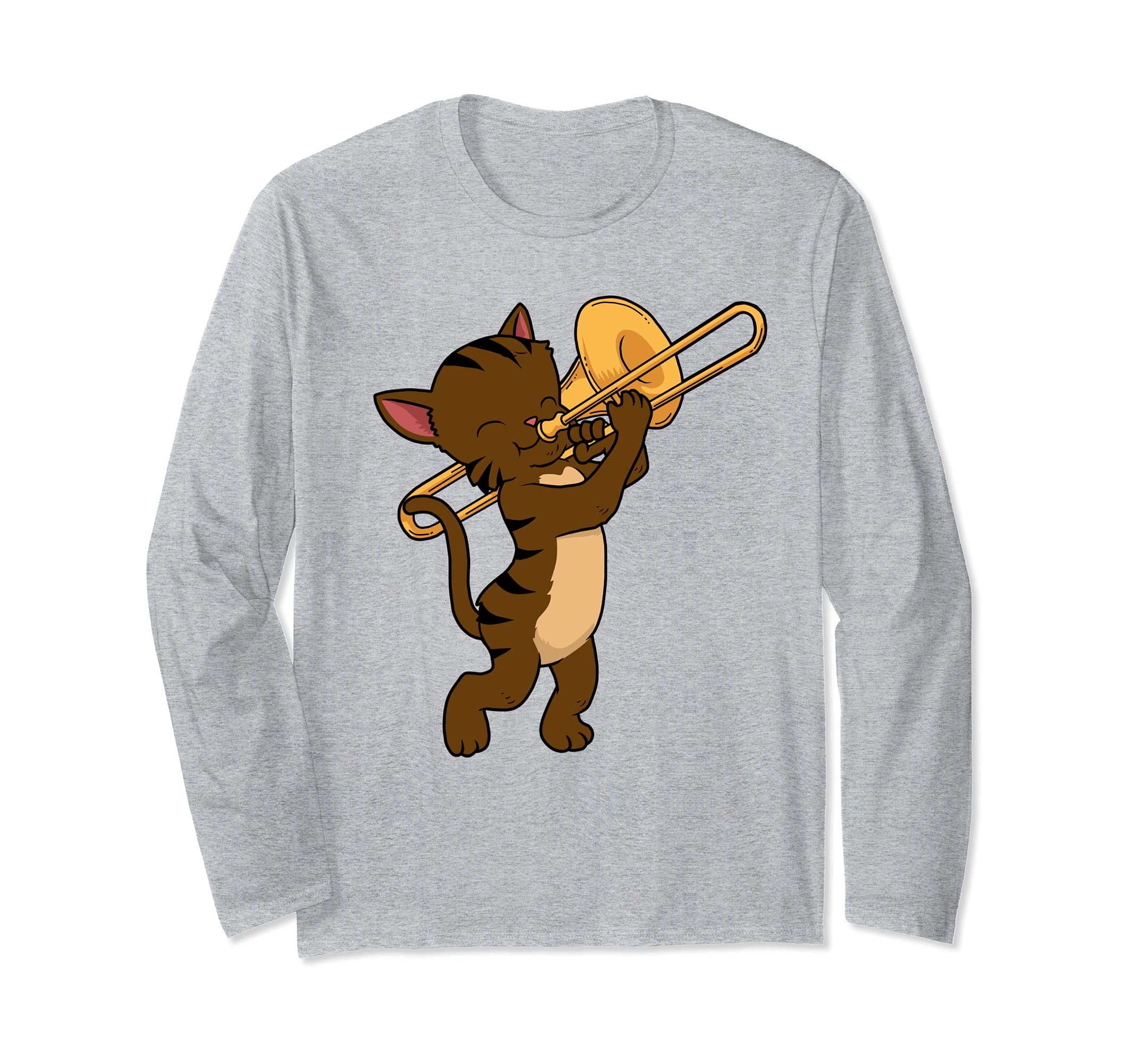 Cat Trombone Music Men Cat Jazz Music Marching Band Trombone Long Sleeve T-Shirt