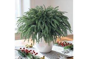 HOMMYEA 10 Pcs Christmas Norfolk Pine Stems Artificial Pine Branches, 16“ Real Touch Fake Christmas Greenery Stems, Faux Cedar Branches Picks for Vase DIY Crafts Garland Wreath Xmas Indoor Outdoor Home Decor