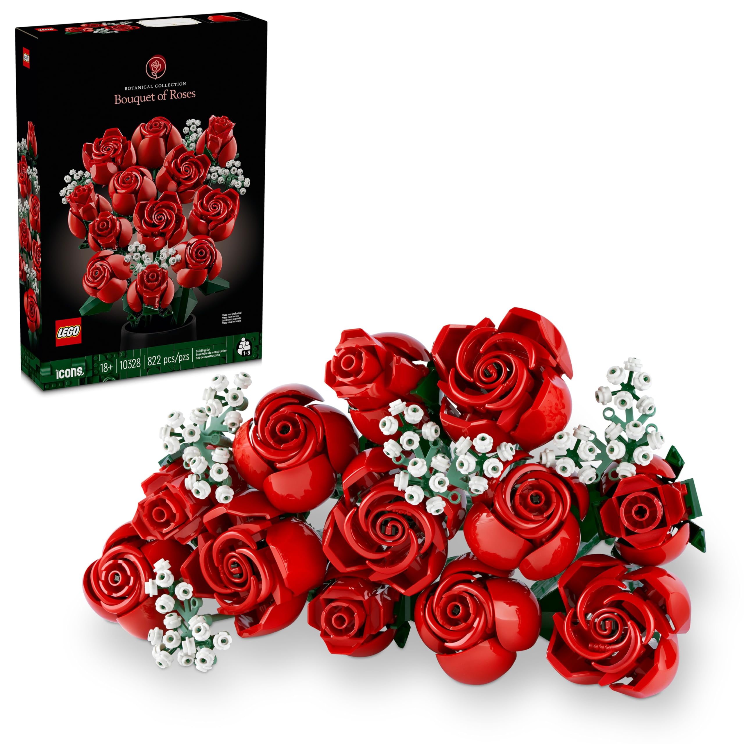 Photo 1 of LEGO Botanicals Bouquet of Roses Artificial Flowers - Fake Red Roses Building Set for Adults, Ages 18+ - Gifts for Anniversary for Women & Men - Home Decor for Table Display - 10328