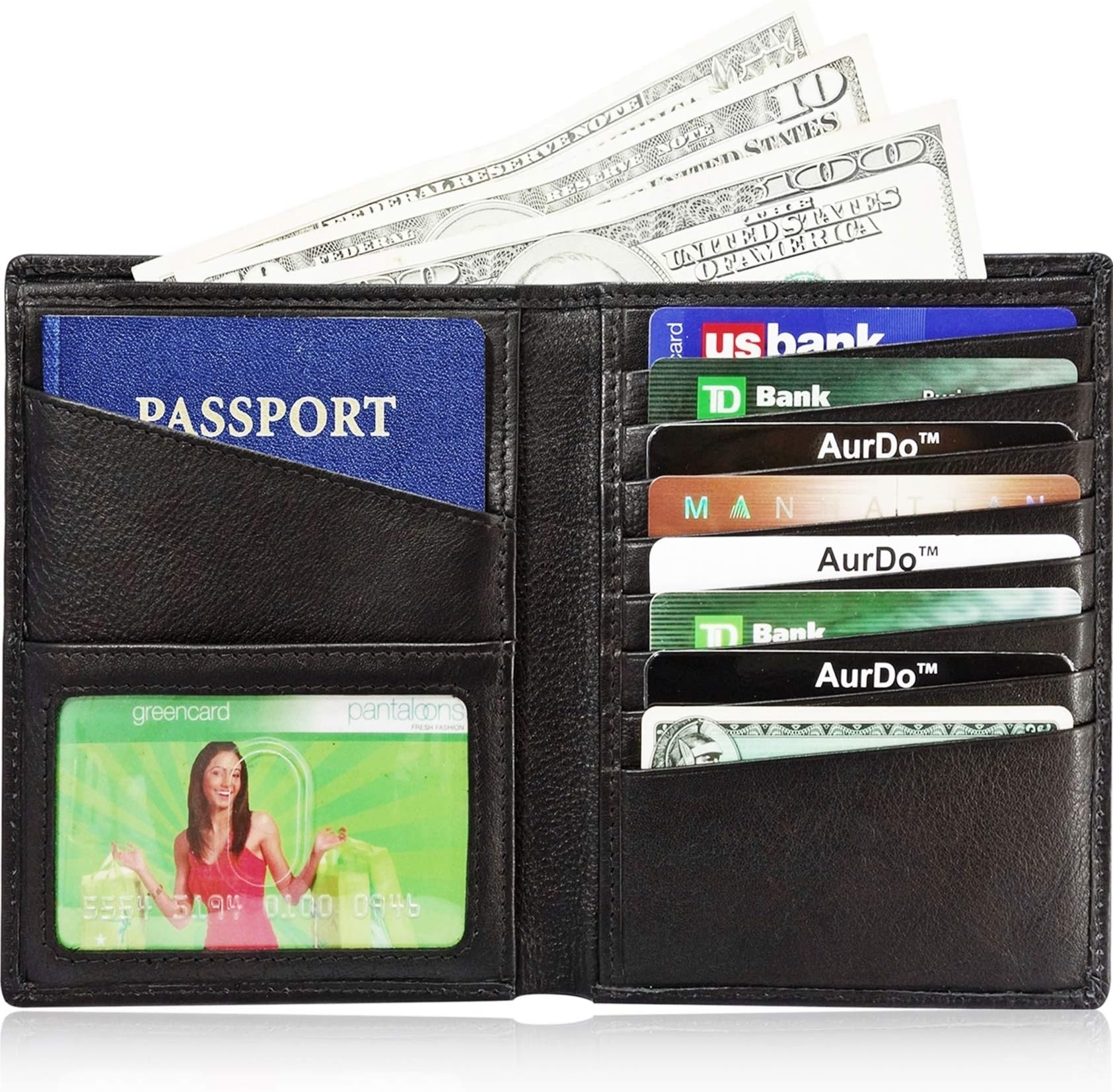 AurDo RFID Blocking Real Leather Passport Holder Cover Case & Travel Wallet for Men & Women
