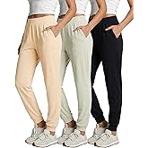 Real Essentials 3 Pack: Women's Ribbed Lounge Jogger Casual Pants Cuffed Sweatpants with Pockets (Available in Plus)