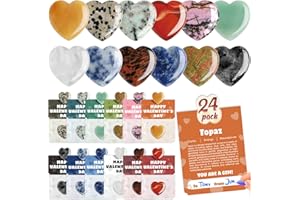 DEERHER Valentines Day Gem Gifts for Kids - 24 Pack Prefilled Valentine's Day Cards with Heart-shaped Gemstone for School Classroom Class Party Favor, Valentine Rock Crystal Gift Exchange for Boys Girls